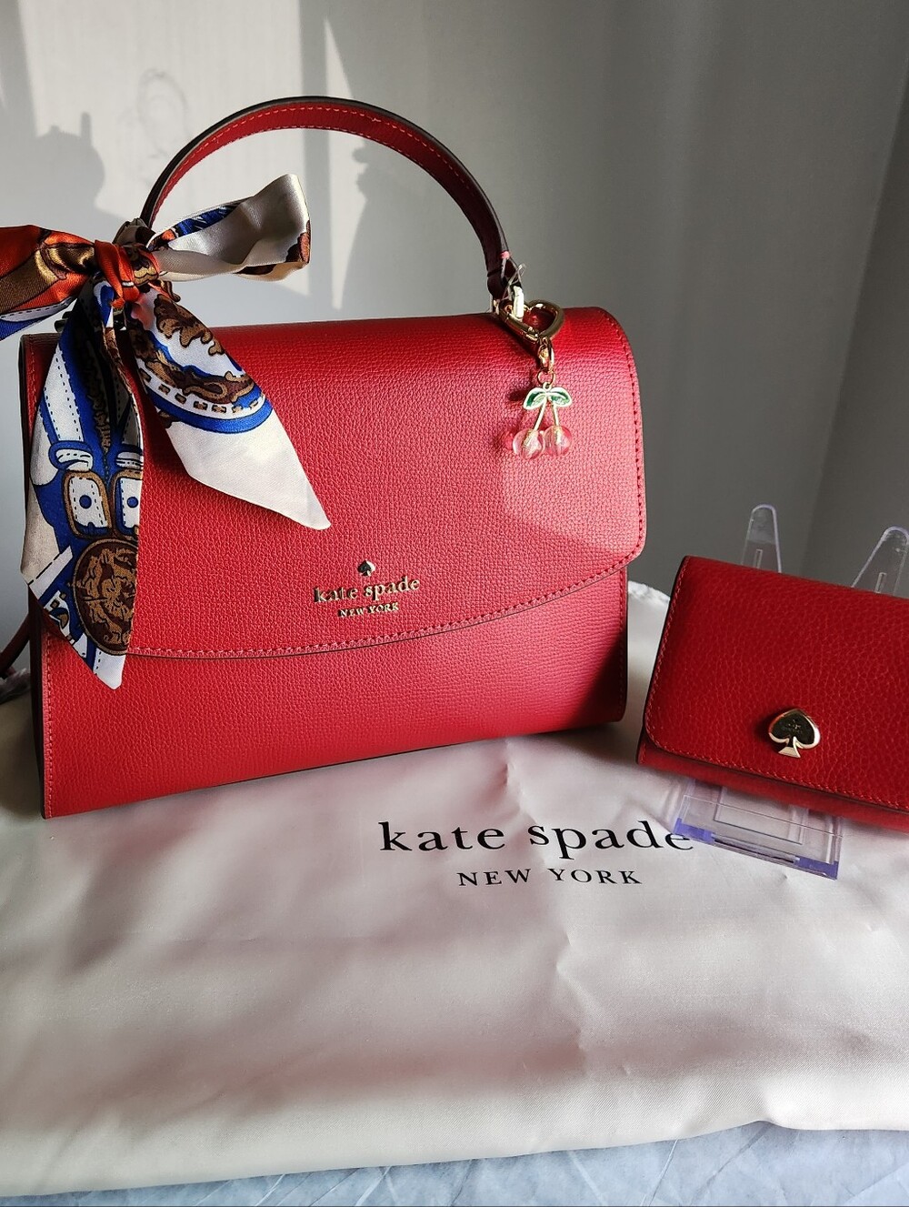 Kate Spade Red Darcy Top Handle Satchel 5 pc set w/adjustable strap
